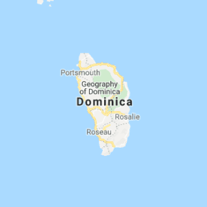 A map of dominica with the location of the geography.