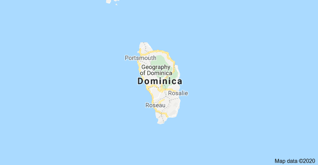 A map of dominica with the location of the geography.