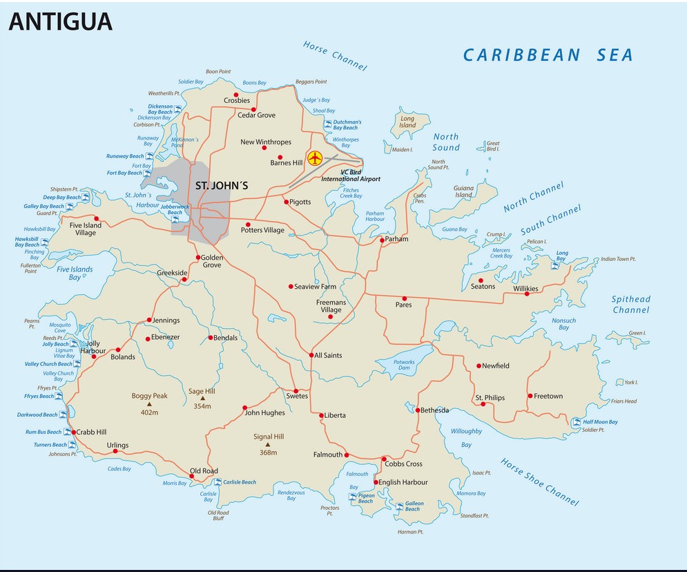 A map of antigua and barbuda with the location of st. Kitts