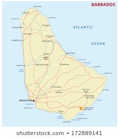 A map of the island of barbados with the location of the city.